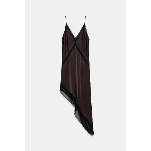 ZARA ASYMMETRIC SATIN EFFECT MIDI DRESS - Picture 6 of 8